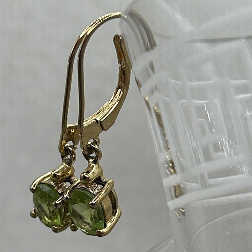 Peridot 925 Vermeil Dangle Earrings Women’s Lever back Green Faceted Oval